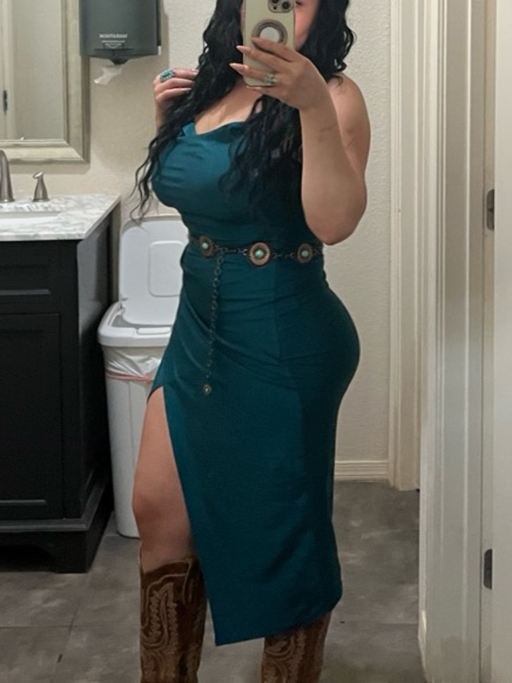 Sleeveless Teal Midi Dress with Side Slit